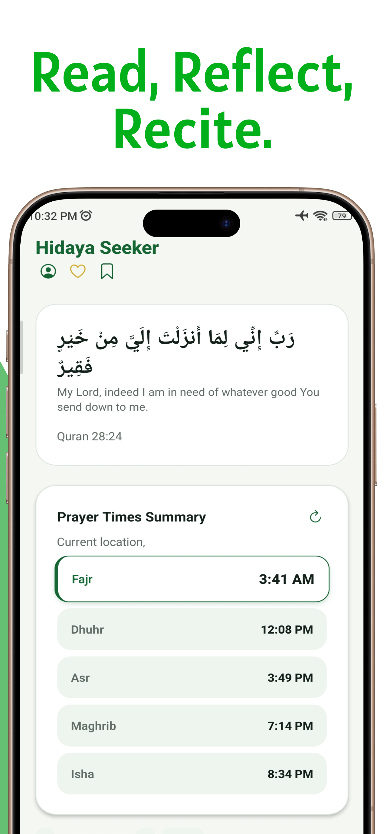 Hidaya Seeker Android App Hidaya Seeker app screenshot 01 showing Islamic features